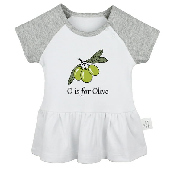 iDzn O is for Olive Funny Dresses For Baby, Newborn Babies Skirts, Infant Princess Dress, 0-24M Kids Graphic Clothes (Gray Raglan Dresses, 0-6 Months)