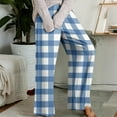thumbnail image 2 of WTOBBY Women's Fashion Plaid Print Elastic Waist Drawstring Loose Fit Pajama Bottoms with Straight Leg Design for Comfortable Sleeping and Home Activities,Light Blue XL, 2 of 4