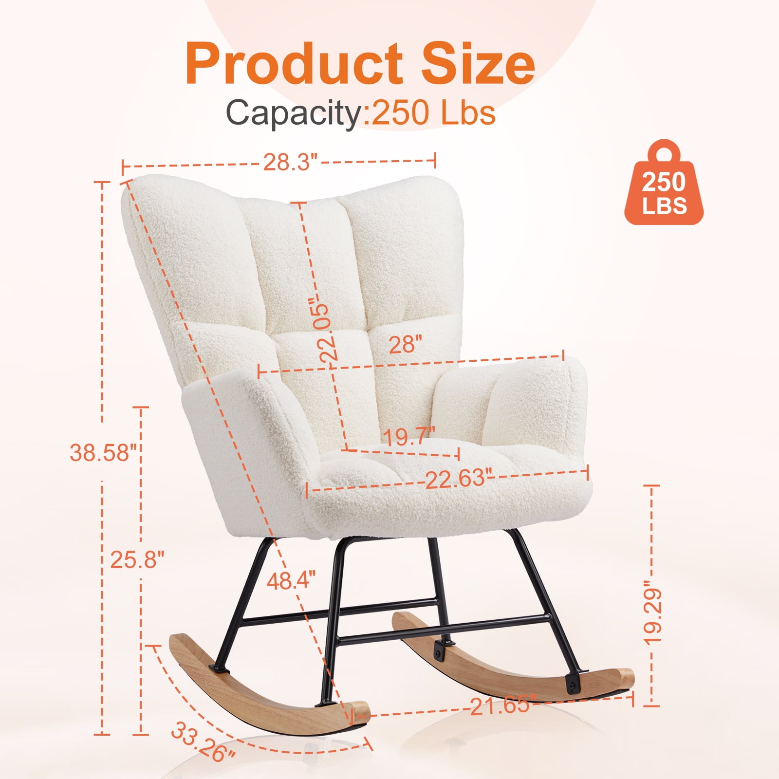 MCQ Rocking Chair Nursery, Teddy Upholstered Glider Rocker with High Backrest, Reading Chair Modern Rocking Accent Chairs Glider Recliner, Beige