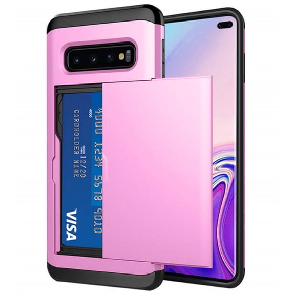 Card Slot Holder Wallet Samsung Galaxy S8 Plus Case - (Pink) Dual Layer Shockproof with Heavy Duty Protection