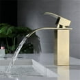 thumbnail image 4 of Grifo de lavabo elegante, caño de cascada de acero inoxidable con acabado en oro cepillado, grifo de lavabo para RV con cartucho de cerámica, manija única para un control suave del agua, 4 of 5