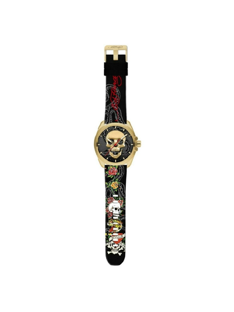 Ed Hardy Men's Matte Black Silicone Strap Watch 46mm