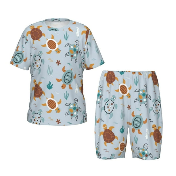 Balery Sea Turtle Conjunto de Pijama Infantil de Manga Corta con Estampado – Ropa de Dormir de Algodón Suave-Small
