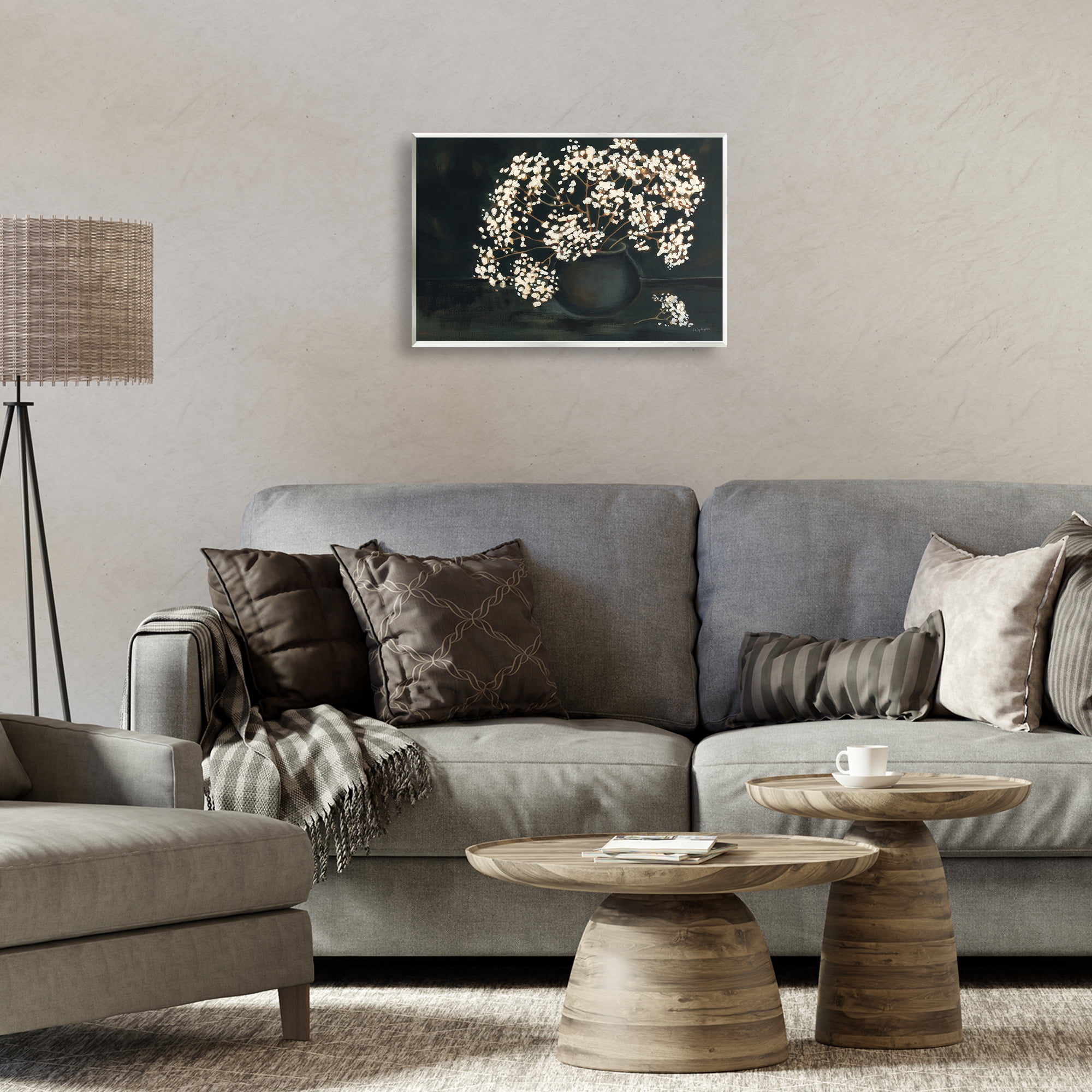 Stupell Industries Baby's Breath on Black Botanical & Floral Painting Unframed Art Print Wall Art, 19 x 13