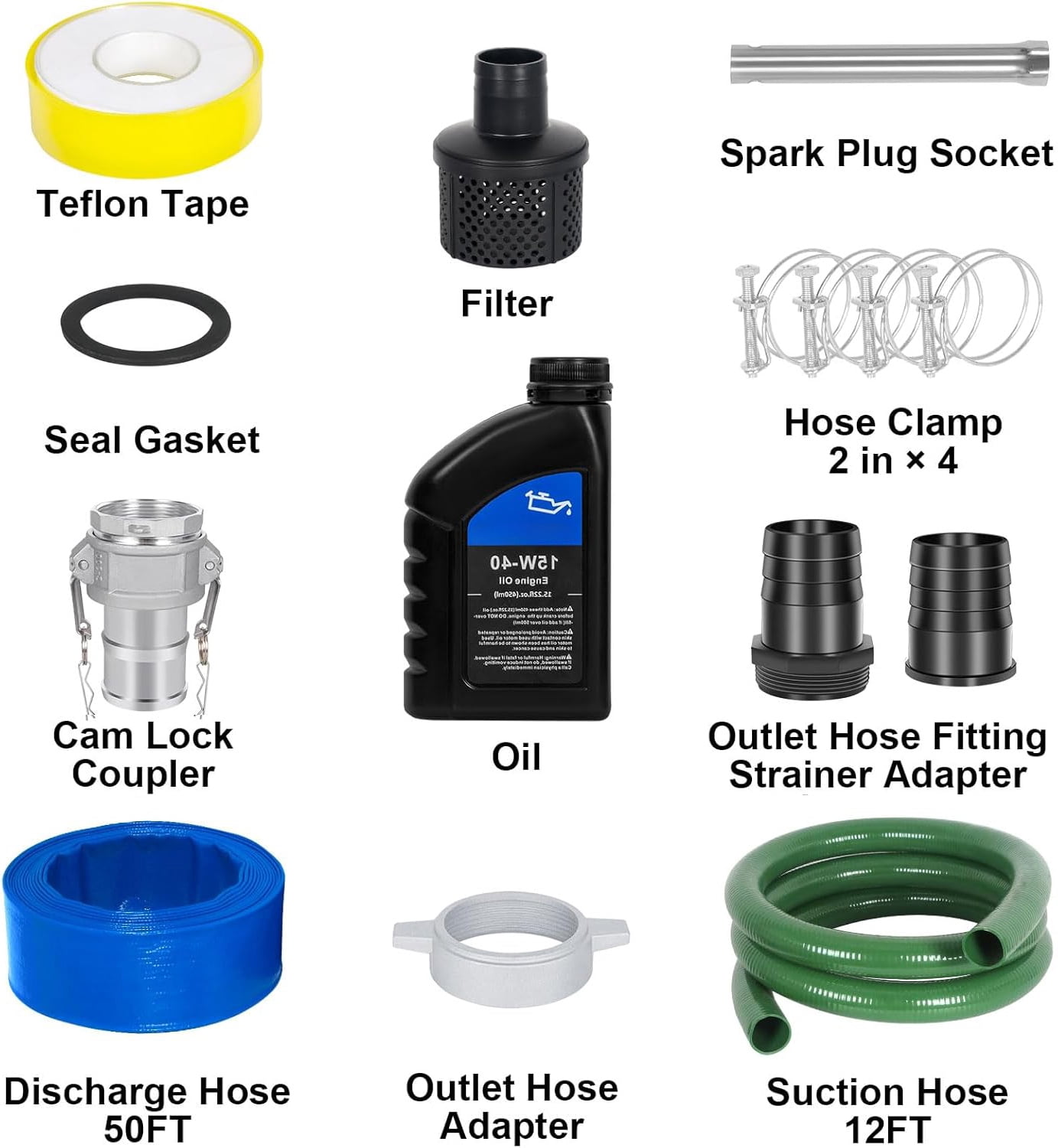 ANLIBATT 7HP Semi Trash Pump 158 GPM 2" EPA Gas Powered High Pressure Water Transfer Pumps Irrigation Suction Pipe Complete Hose Kits Included