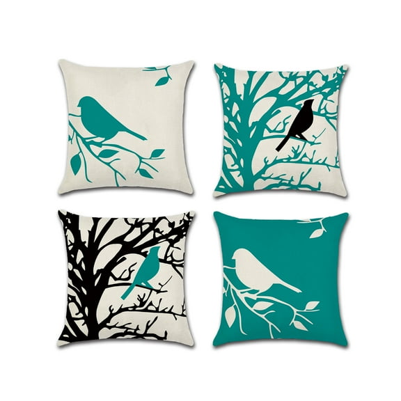 Bird Tree Branches Silhouette Cotton Linen Fabric Indoor Outdoor Throw Pillow Cover Set 18x18