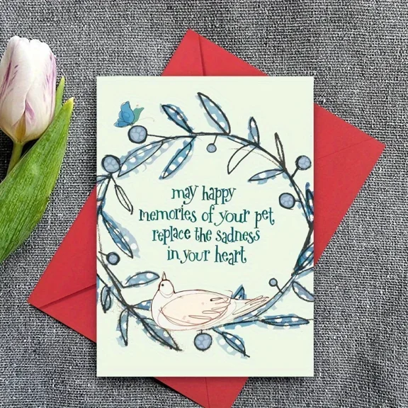 Pet Loss Sympathy Card - “May Happy Memories of Your Pet Replace the Sadness in Your Heart” - Includes Red Envelope - Comforting Message for Grieving Pet Owners