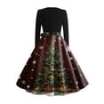 thumbnail image 6 of Christmas Dresses for Women Women's Fashion Round Casual Slim Fit Christmas Print Large Swing Long Sleeve Dress with V Neck for Holiday Party,Deep Red,M, 6 of 6