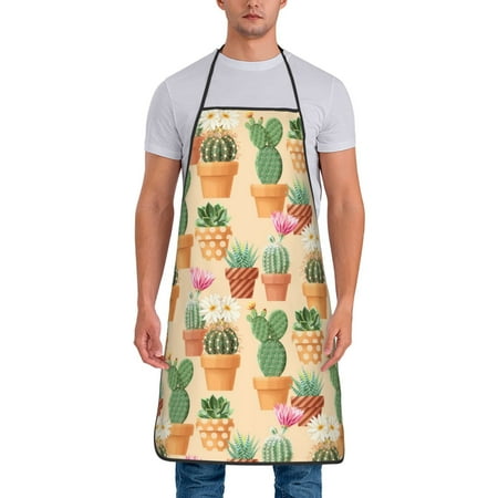 

Chef Aprons for Men and Women - Cactus blooming potted plant Oil-Resistant Bib Aprons for Cooking Waterproof BBQ Grilling Kitchen Aprons Gifts for Women and Men