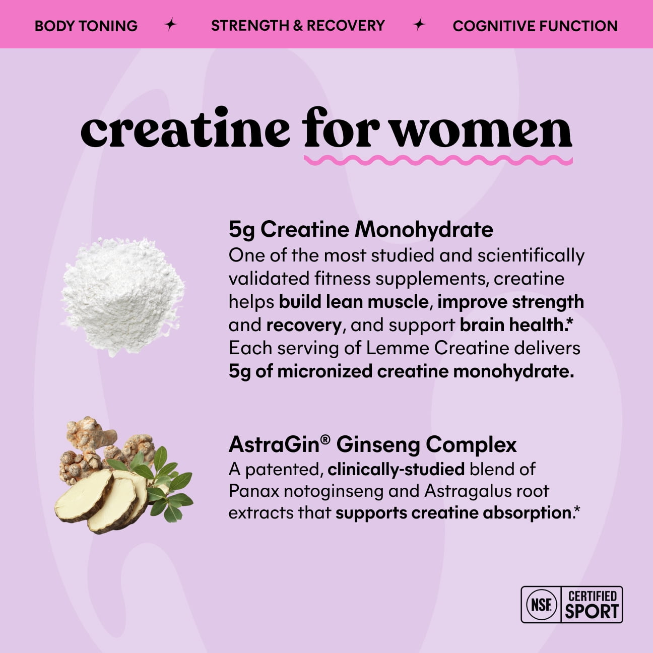 Lemme Creatine Gummies for Strength & Recovery, 5g Creatine Monohydrate, Astragin, Sour Strawberry, 60 Count
