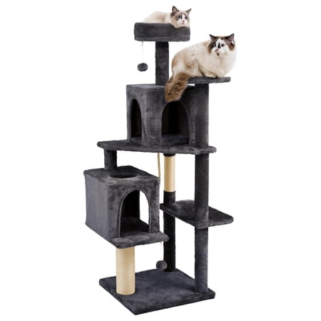 Large Cat Tree 57.8 Dark Grey - Multi-Level Cat Furniture with Scratching Posts & Beds