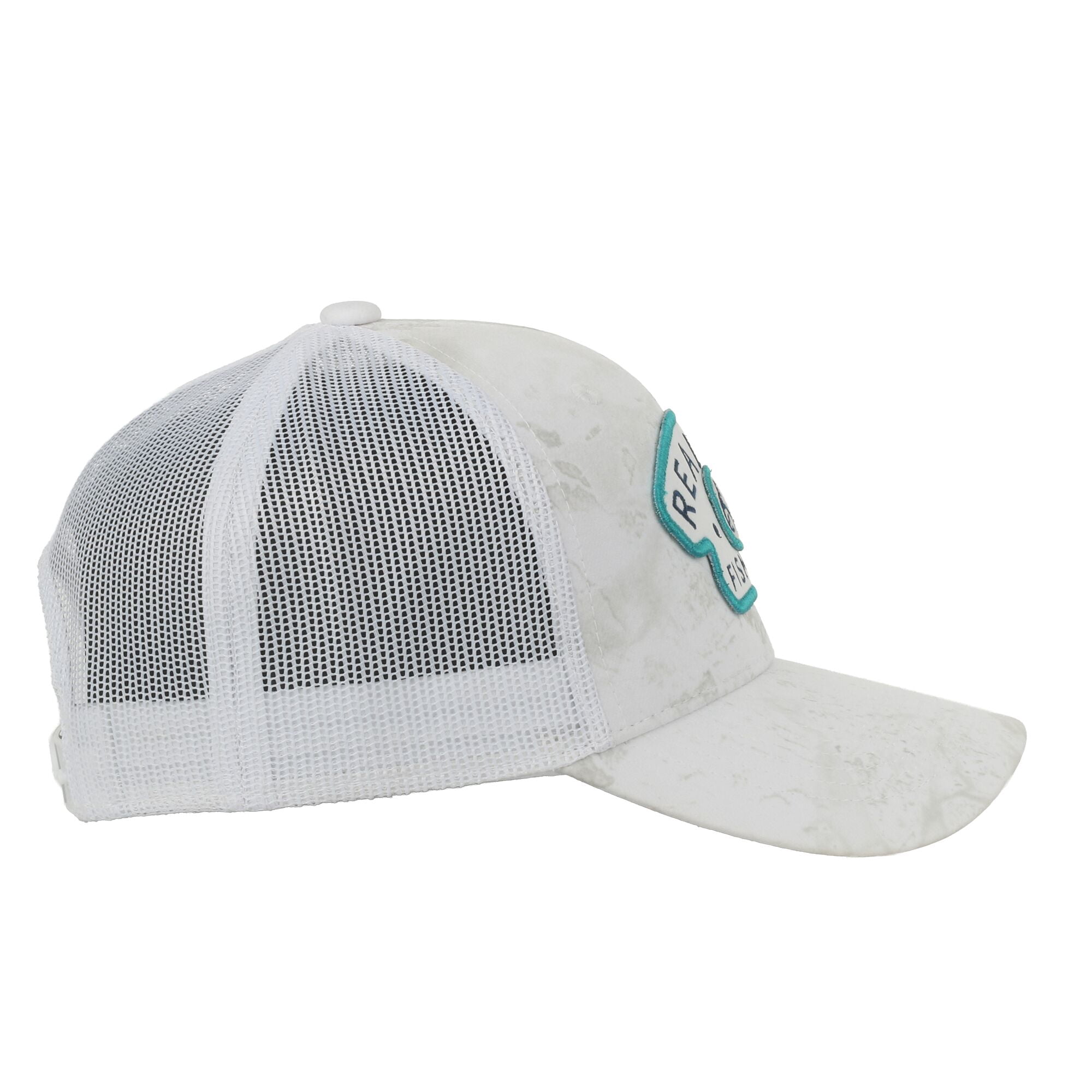 Realtree® Fishing WAV3 White Camo Patch Hat – Mid Profile Mesh Back Snapback, One Size