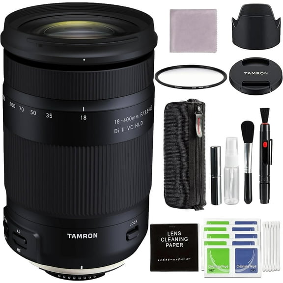 Tamron 18-400mm f/3.5-6.3 Di II VC HLD Lens for Nikon F with Pixel Connection Advanced Accessory and Travel Bundle (Tamron USA 6-Year Warranty)