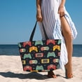 thumbnail image 4 of KLL Retro Video Game Print Large Beach Tote Bag Women Waterproof Sandproof Zipper Beach Tote Bag for Pool Gym Grocery Travel with Wet Pocket, 4 of 7
