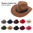 thumbnail image 2 of Fedora Hat Cow-head Decor Wide Brim Western Style Soft Touch Head Protection Autumn Winter Felt Hat for Travel, 2 of 10