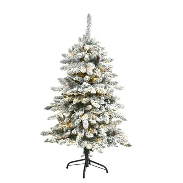 HomeStock 4ft Flocked Snow-Capped Fir Artificial Prelit Christmas Tree with Pine Cones and 150 Clear Warm Lights