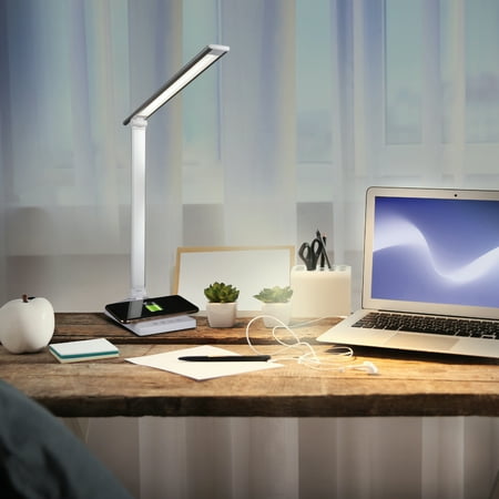 OttLite - Entice LED Desk Lamp with Wireless Charging - Silver