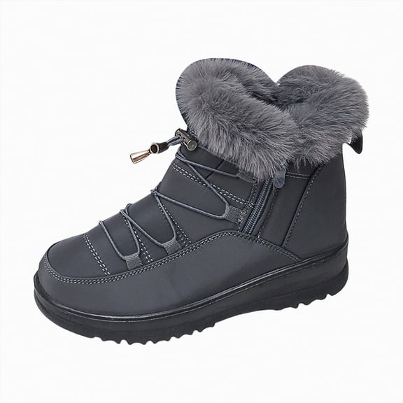 CAICJ98 Snow Boots for Women Mid Calf Warm Lining Boots Waterproof Outdoor Shoes Non-Slip Womens Winter Boots (Grey,Size 8)