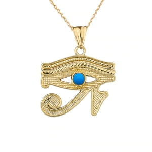 EYE OF HORUS (RA) WITH TURQUOISE CENTER STONE PENDANT NECKLACE IN YELLOW  GOLD : 10K Pendant only