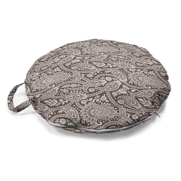 Paisley Round Floor Cushion with Handle, Oriental Floral Pattern in Earth Tones Bohemian Shabby, Decorative Pillow for Living Room & Dorms, 18" Round, Pale Mauve Taupe and Ivory, by Ambesonne