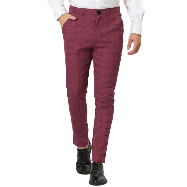 INSPIRE CHIC Vestidocuadros pahombre Pantalones de negocioscuadros ajustados con bolsillos rojo 3XL