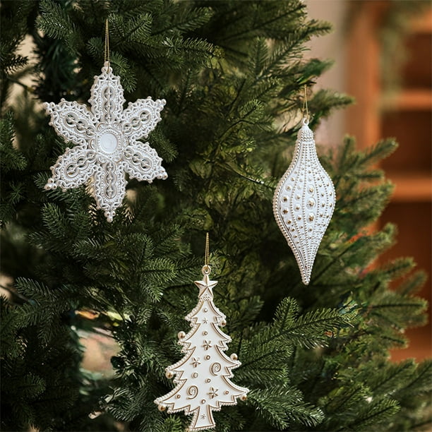 Adorno de bola colgante de Navidad | Decoración festiva de plástico blanco de 4,7" • Acento de pared de pared de puertas exteriores interiores reutilizables y resistentes para fiestas en casa y