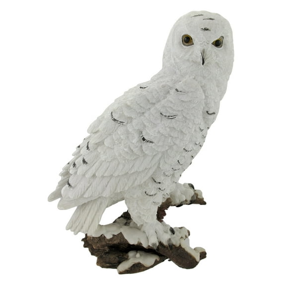 Zeckos Beautiful Snowy Owl on a Branch Statue