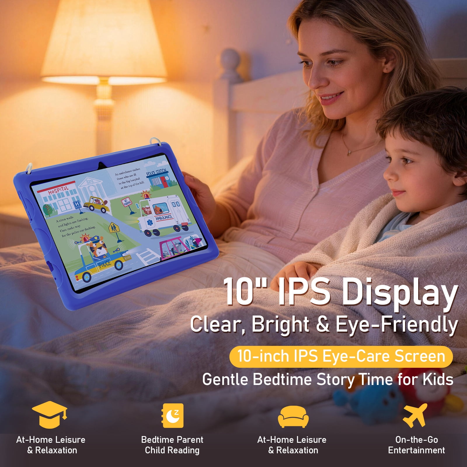 Doundy 10.1" Android 15 Kids Tablet, 6GB+64GB & Dual Camera Tablet for Kid, 6000mAh，Parent Control, Child Education Tablet with Wilanyard(Blue)