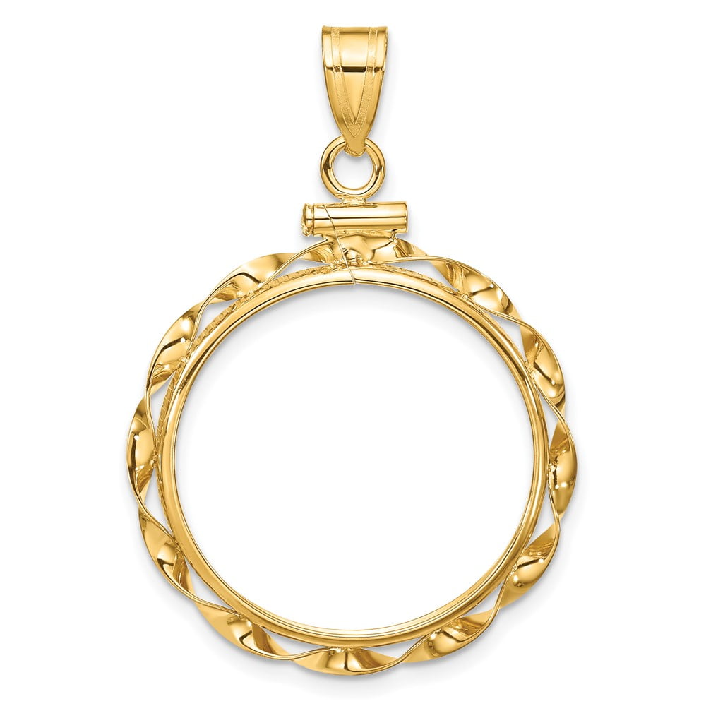 Wideband Distinguished Coin Jewelry 10k Polished Hand Twisted Ribbon 22.0mm x 1.9mm Screw Top Coin Bezel Pendant