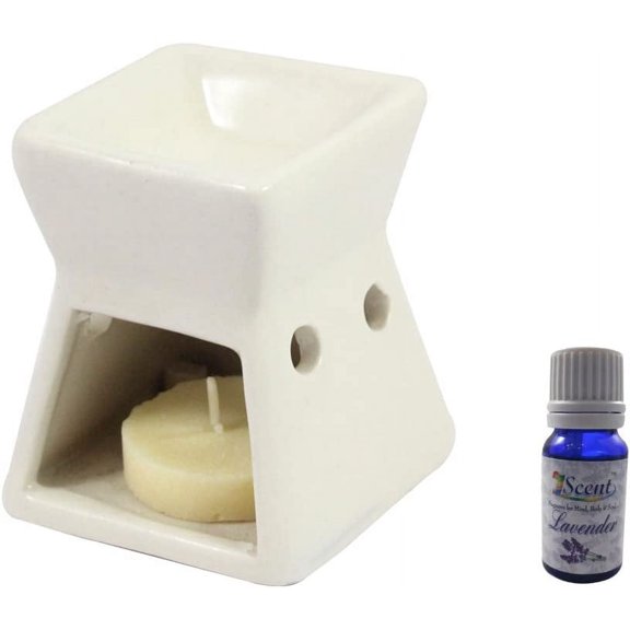 Home Decor Regular Use Pollution Free Handmade Ceramic Ethnic Tealight Candle Aroma Diffuser Oil Burner with Lotus Fragrance Oil | White Color Tealight Candle Aromatherapy Incense Oil Warmer Qty 1