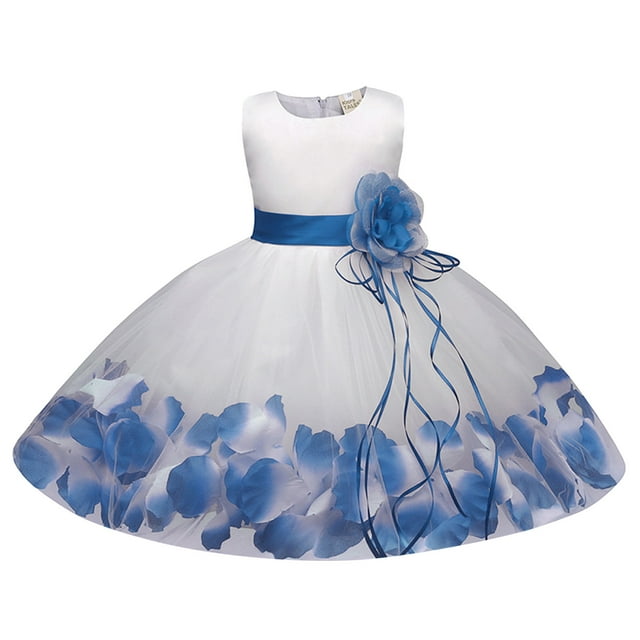 WEIYLL Robes pour Filles Bébé Sans Manches Imprimés de Fleurs Princesse Spectacle Nouveau-Né Robe de Bal Robe Bleue 12-24 Mois