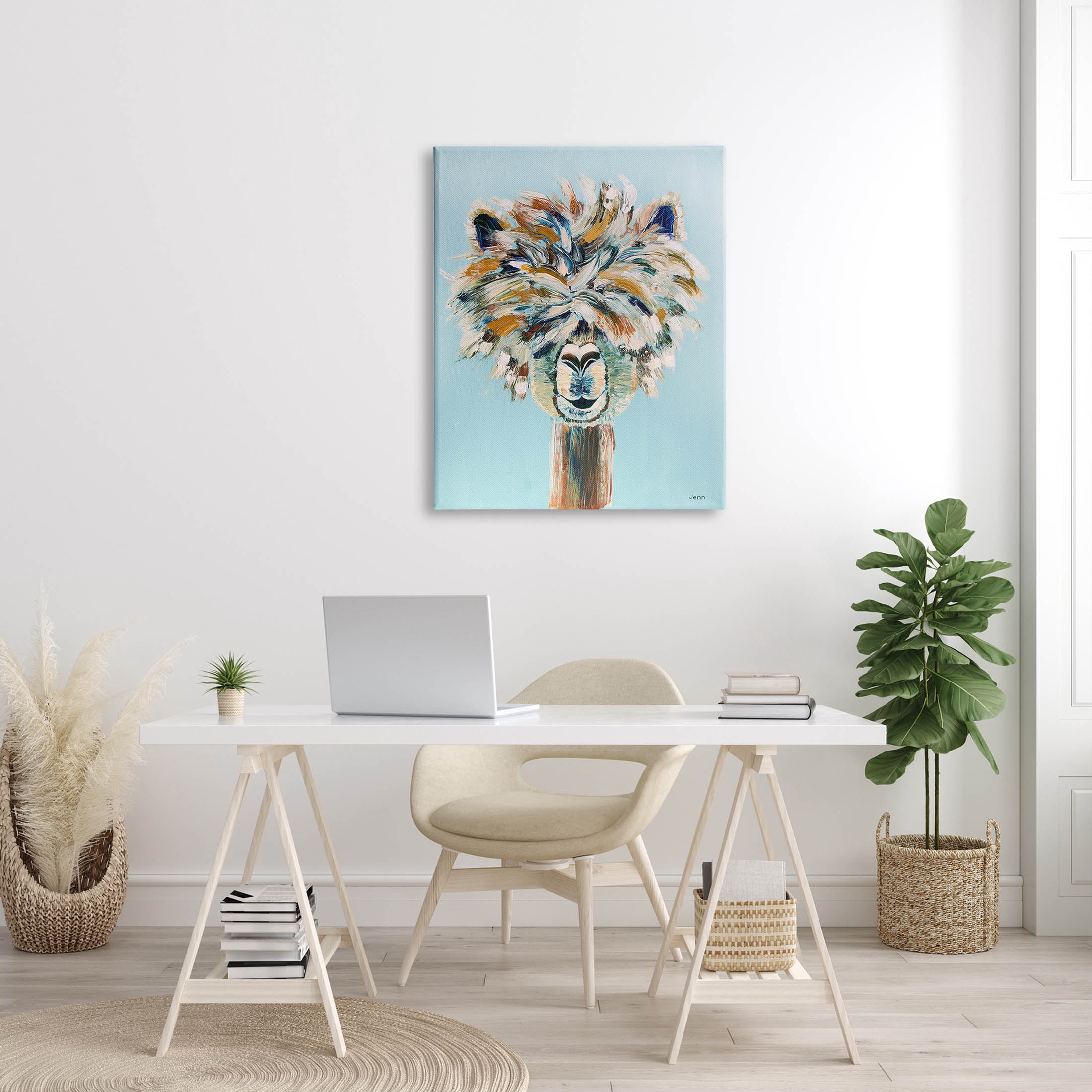 Fluffy Alpaca Happy Animal Animals & Insects Painting Gallery Wrapped Canvas Print Wall Art