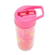 Your Zone 14 oz Flower Double Wall Insulated Plastic Water Bottle with Lid and Straw