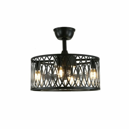 

OUKANING 18 Vintage Industrial Flush Ceiling Fan Light Remote Control Metal Cage Lamp