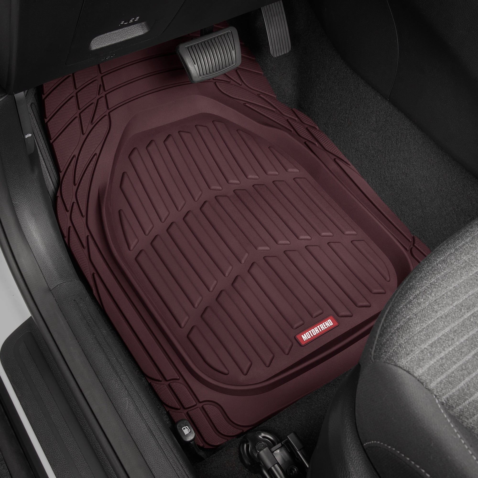 FlexTough Contour Liners Deep Dish 3 pc Rubber Floor Mats with Traction Grips Car Accessories (Burgundy)