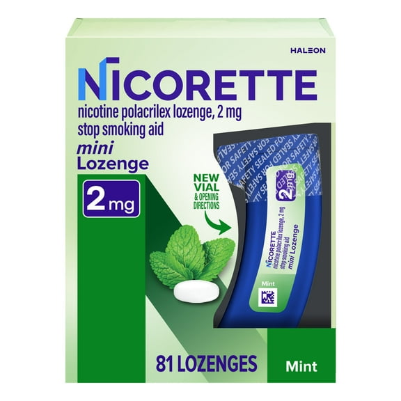 Nicorette Mini Nicotine Lozenges Stop Smoking Aid 2 Mg Mint - 81 Ct