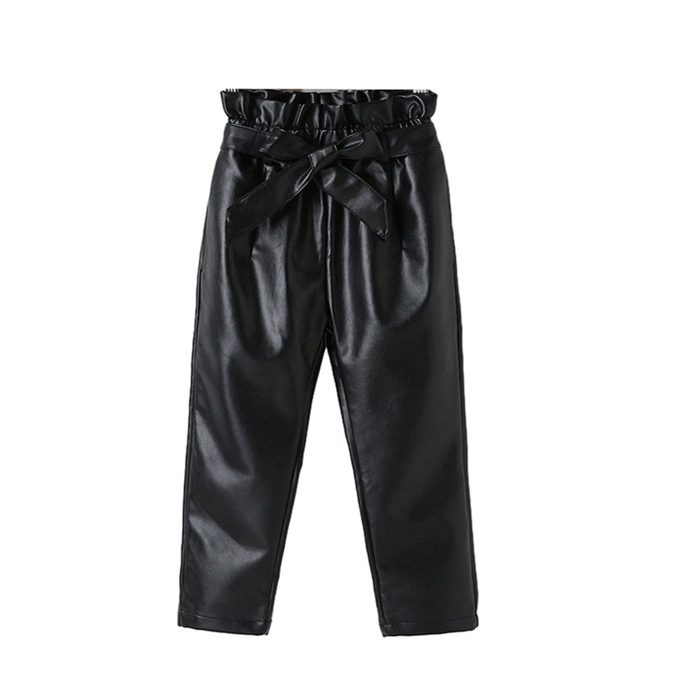 Kids Baby Leather Leggings Pants for Girls Fall Winter Warm Trousers Casual PU Stretch Pants Toddlers Thick Faux Leather Pants Size 1 7Y