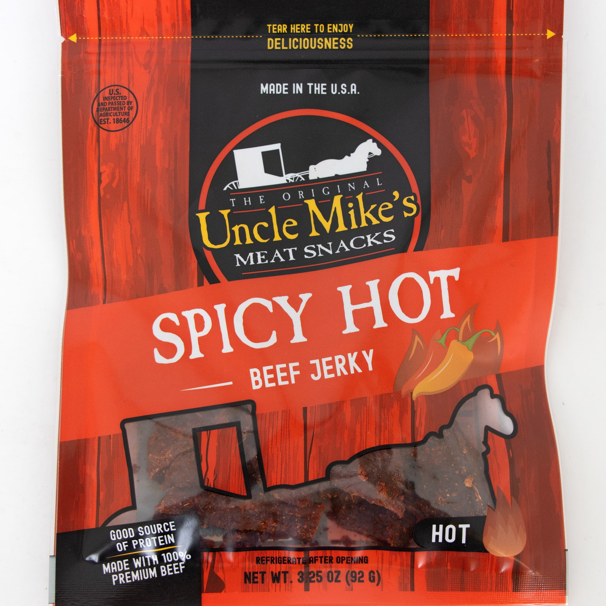 Uncle Mike's Beef Jerky Snacks - Gluten Free, 2 Bags, Tasty Spicy Hot Flavor