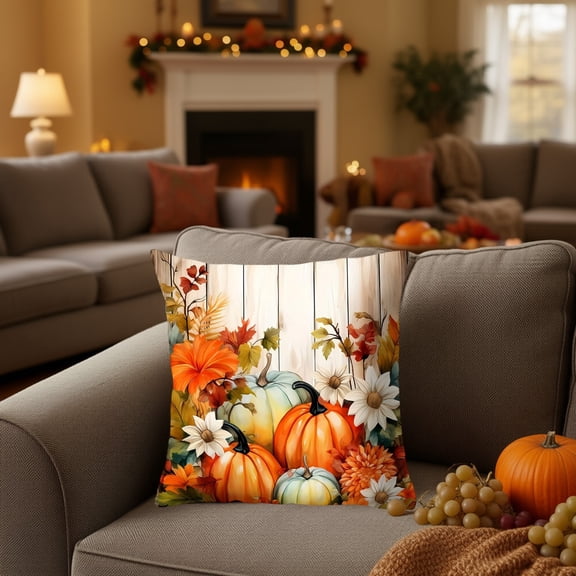 Eliaeconx Thanksgiving Pillow Covers, Fall Decor Cushion Cases, 18x18 Inch Pumpkin Pattern, Soft Material Hidden Zipper, for Living Room Sofa Bedroom Home Decoration, C