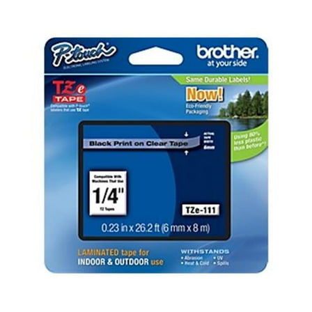 Brother International Corporat TZe111 Black Print On Clear Tape - Clear/Black - 0.25in. Width