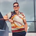 thumbnail image 4 of Bingfone Baseball Ball With Flag for Men's Button-down POLO Shirts, Quick-drying Shirts and T-shirts for Summer, Suitable for Vacation and Business-Medium, 4 of 6
