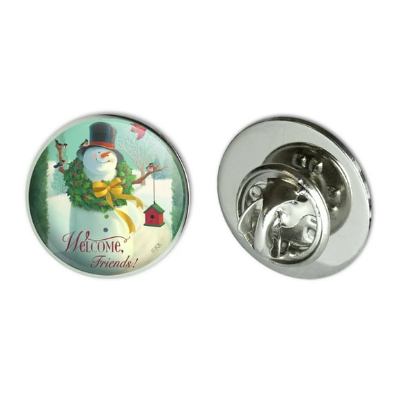 Christmas Holiday Welcome Friends Snowman Metal 0.75" Lapel Hat Pin Tie Tack Pinback