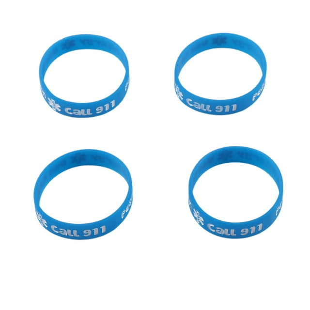 FELTECHELECTR 4 pulseras de silicona con advertencia médica para niños, pulseras decorativas de PVC, anillos de mano (azul)