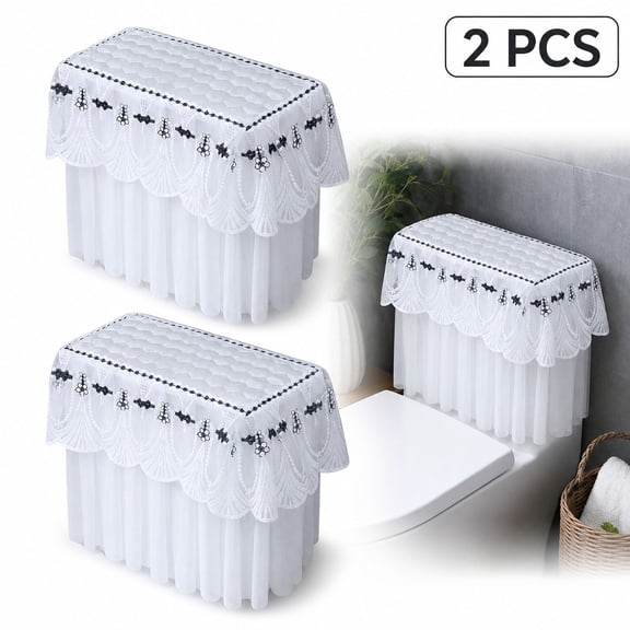 2 Pack Toilet Tank Topper Cover, Off-White Double-Layer Lace, 37x18x30cm Dust Cover & Skirted Bathroom Decor for Standard Tanks