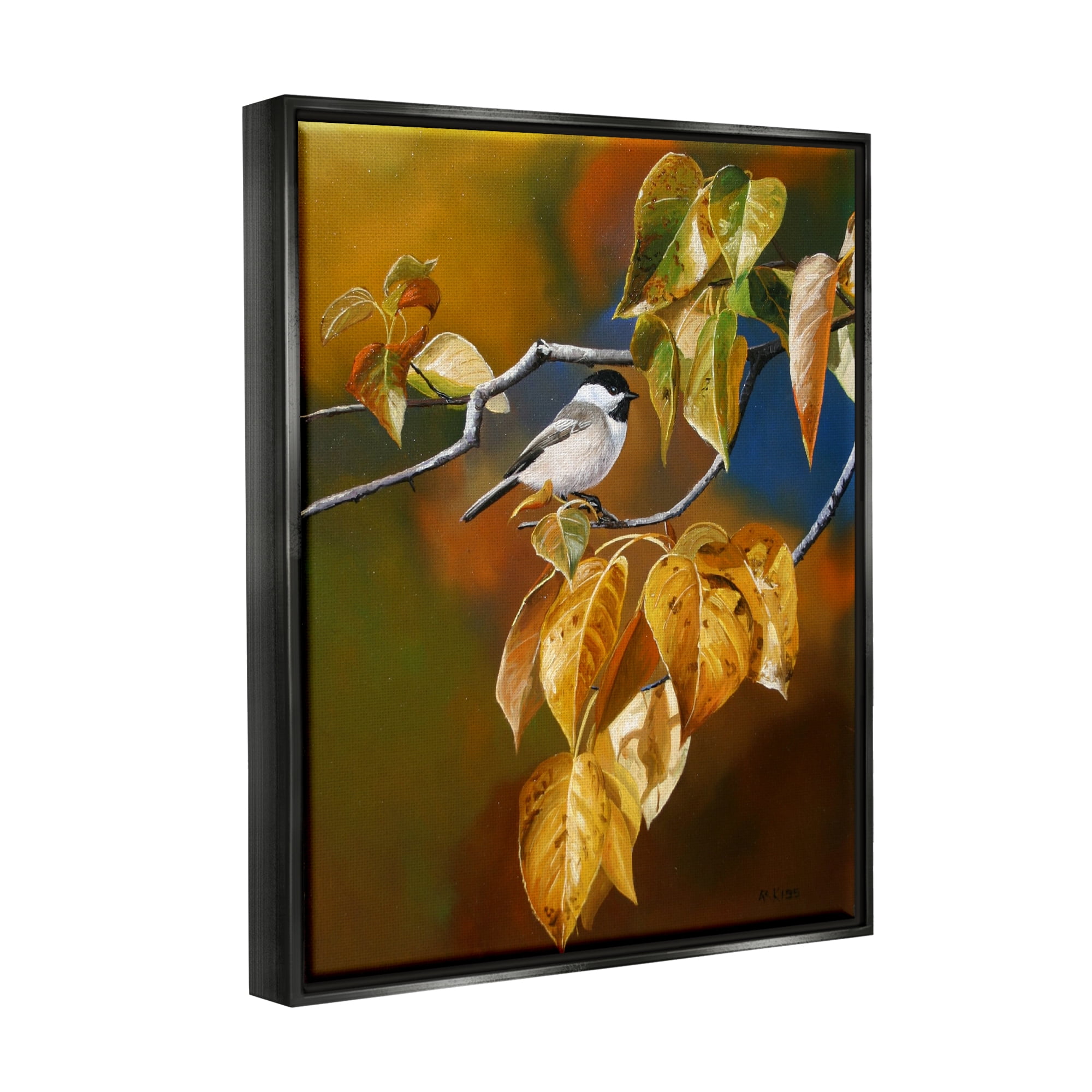 Stupell Industries Bird Perched in Nature Animals & Insects Painting Black Floater Framed Art Print Wall Art, 25 x 31