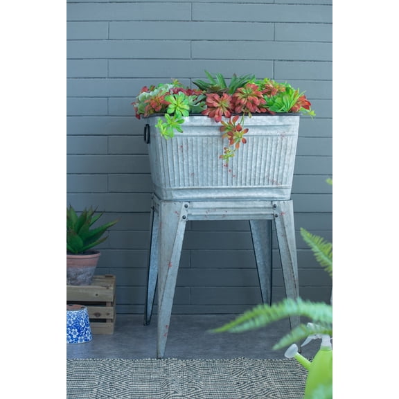 Garden Pots 20.5x20.5x21" Large Perryman Galvanized Tub On Stand, for Plant Pot/Planter/ Metal Ice Buckets,Outdoor Planters