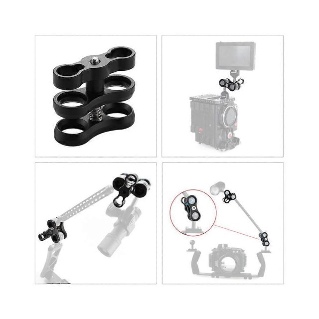 1" Ball Clamp Butterfly Clip Arm Dual Holder Mount for Underwater Photography Diving Light System for GoPro Action Camera Flashlight Arms System