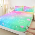 thumbnail image 5 of Manfei Magical Love Heart Bed Sheets, Sparkle Star Rainbow Full Size Sheets, Green Pink, 4pcs, 1 Flat Sheet, 1 Fitted Sheet and 2 Pillowcases, 5 of 6