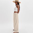 thumbnail image 4 of Womens Linen Pants Summer Wide Leg Pants High Waisted Flowy Palazzo Pant Boho Cotton Linen Beach Pants Brown S, 4 of 5