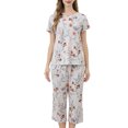 thumbnail image 1 of Jamicy Pyjama Doux pour Femmes, Haut à Manches Courtes Imprimé avec Cordon de Serrage, Ensemble de Pyjama pour Dames, Confortable, Col Rond, Tenue de Détente, 1 of 8